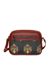 ZOUK Green Floral Structured Sling Bag