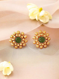 Rubans 22K Gold-Plated Emerald Studded Traditional Choker Necklace Set with Gold Beads