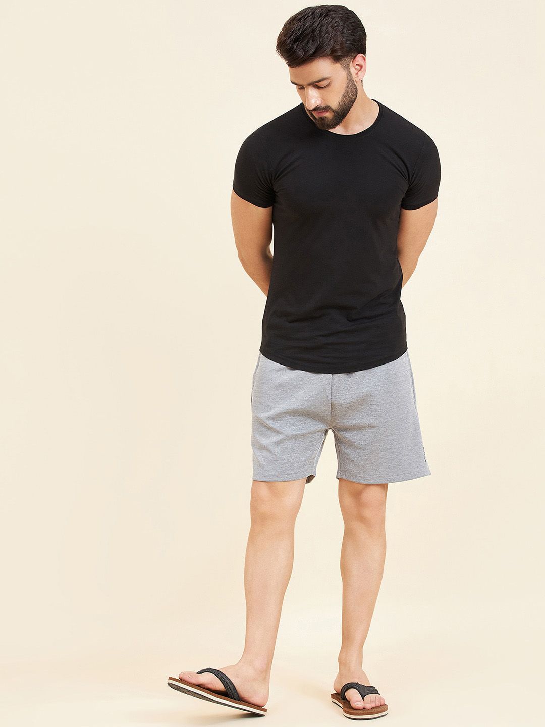 Sweet Dreams Men Grey Melange Mid-Rise Lounge Shorts