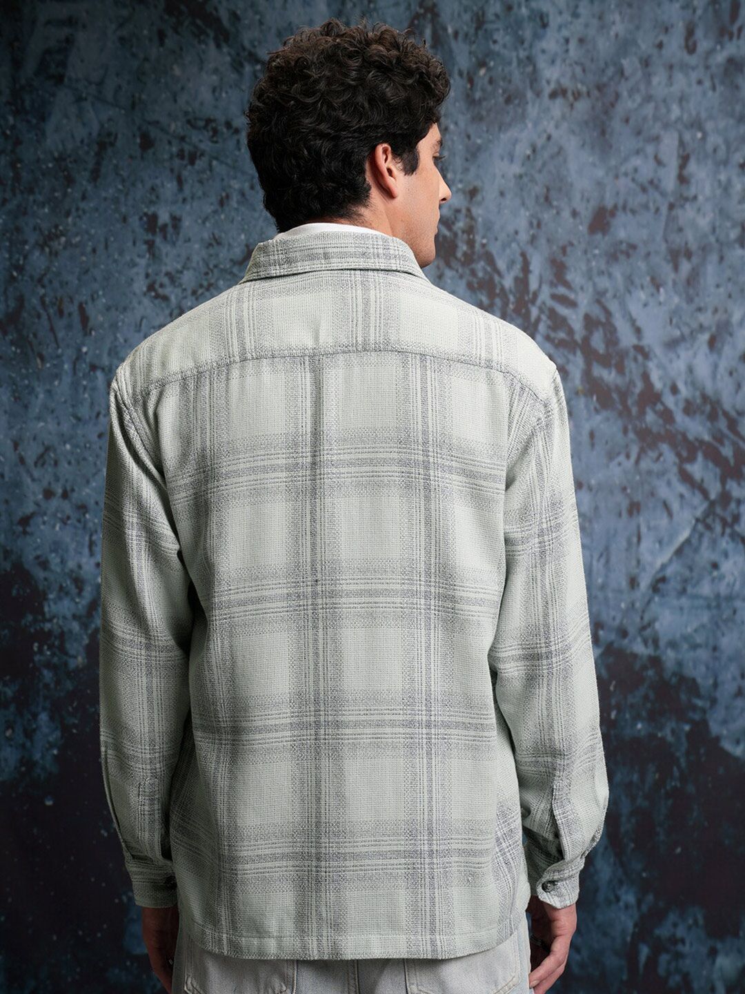 Locomotive Grindle Mock Lino Dobby Textured Tartan Checked Oversized Overshirt