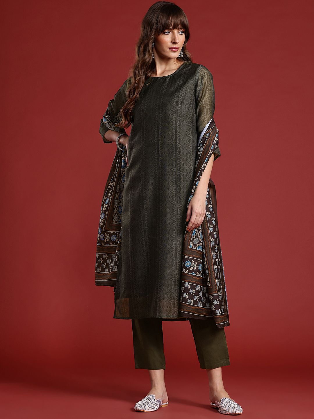 Anouk Women Ethnic Motifs Printed Regular Kurta with Trousers & With Dupatta