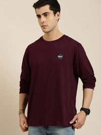 Difference of Opinion Men Burgundy Printed Pure Cotton Loose Longline T-shirt