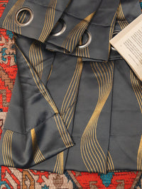 URBAN SPACE Grey & Gold-Toned Black Out Door Curtain