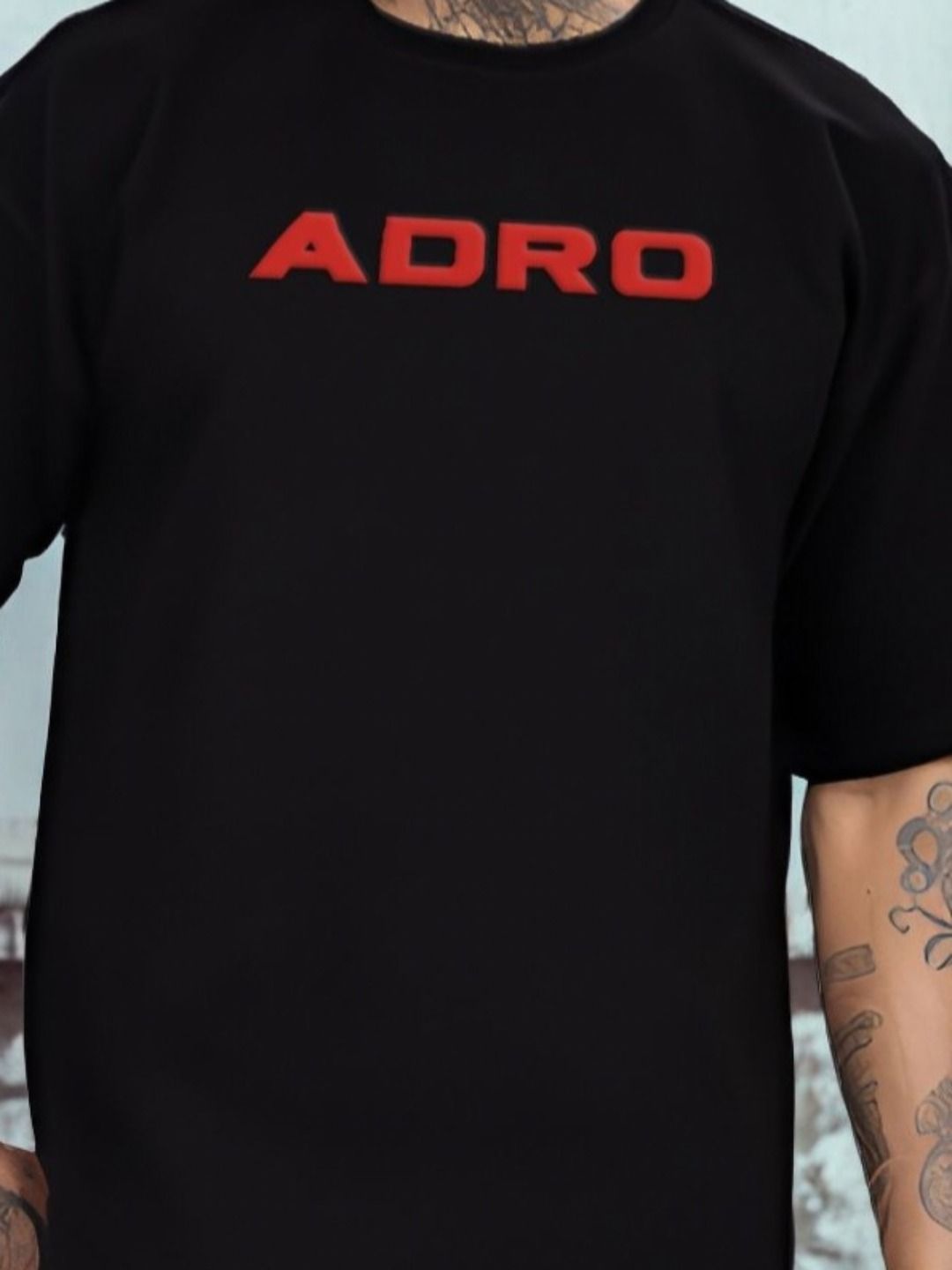 ADRO Graphic Printed Drop-Shoulder Sleeves Cotton Oversized T-shirt