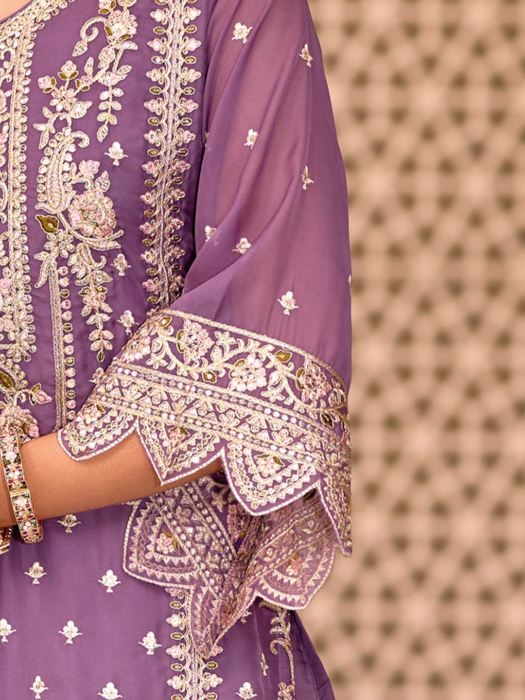 Indo Era Ethnic Motifs Embroidered Zari Organza Kurta With Trousers And Dupatta
