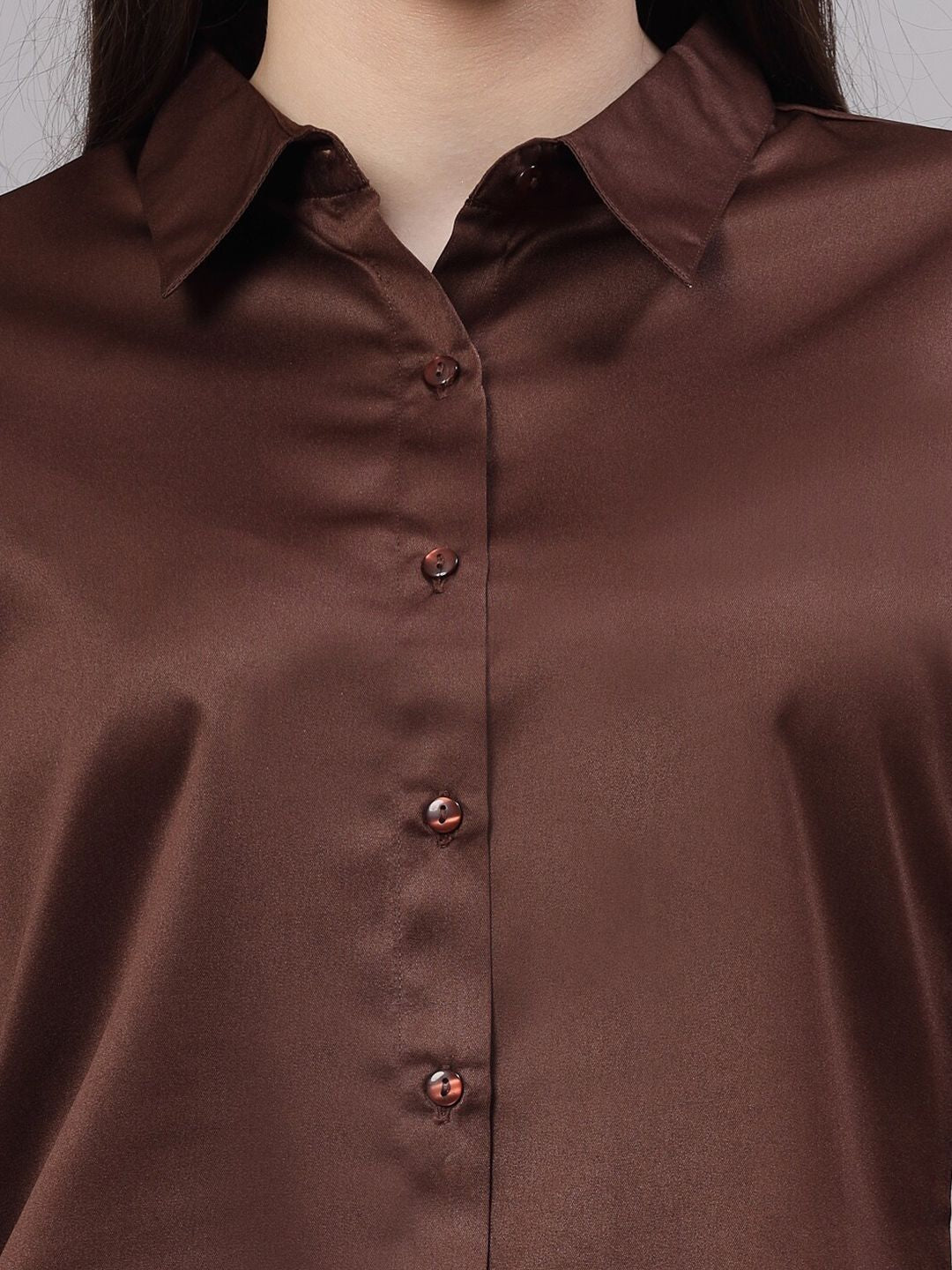 Style Quotient Brown Smart Satin Formal Shirt