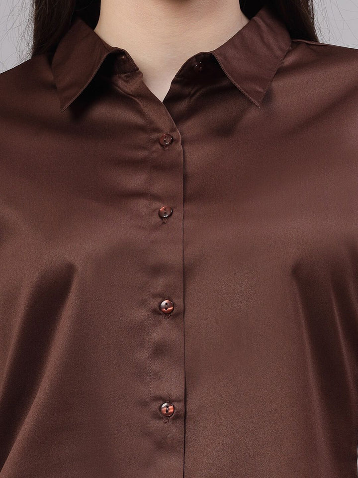 Style Quotient Brown Smart Satin Formal Shirt