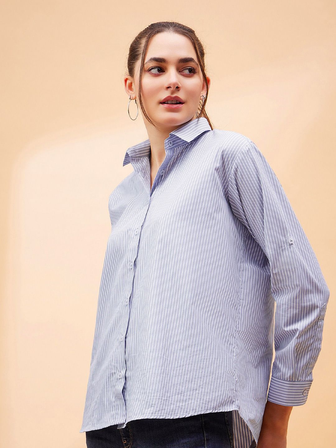SASSAFRAS BASICS Comfort Striped Spread Collar Long Sleeves Casual Shirt