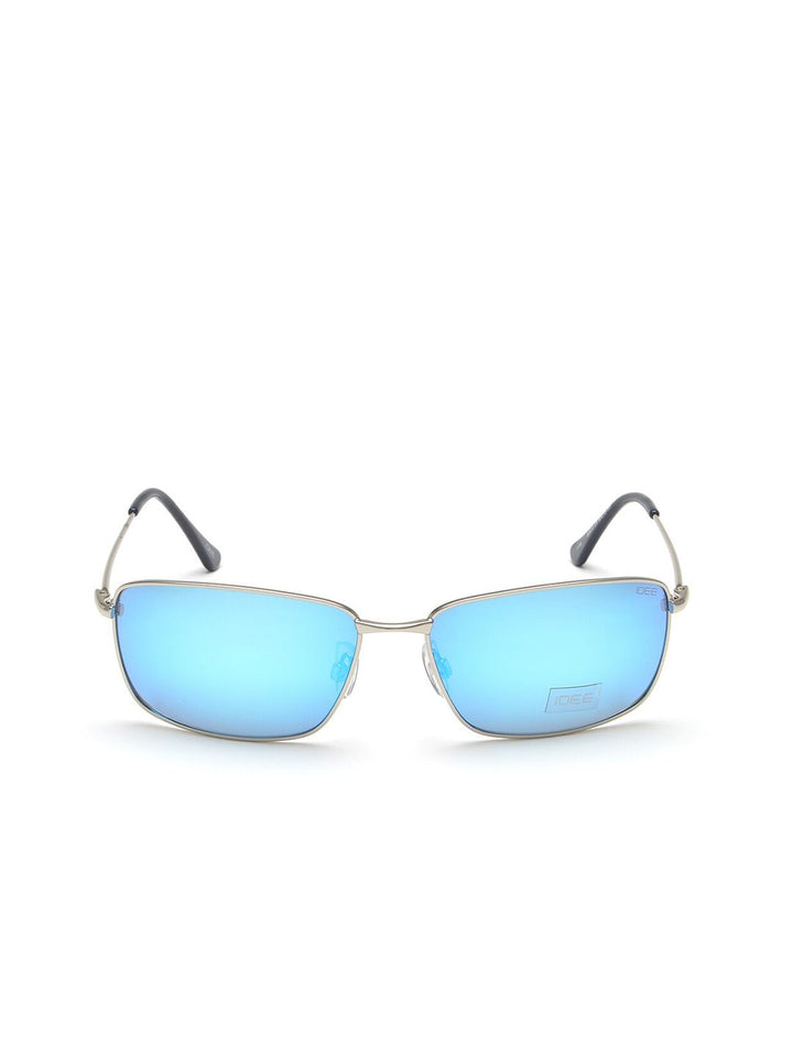 IDEE Men Blue Lens & Silver-Toned Polarised Rectangle Sunglasses IDS2610C4SG