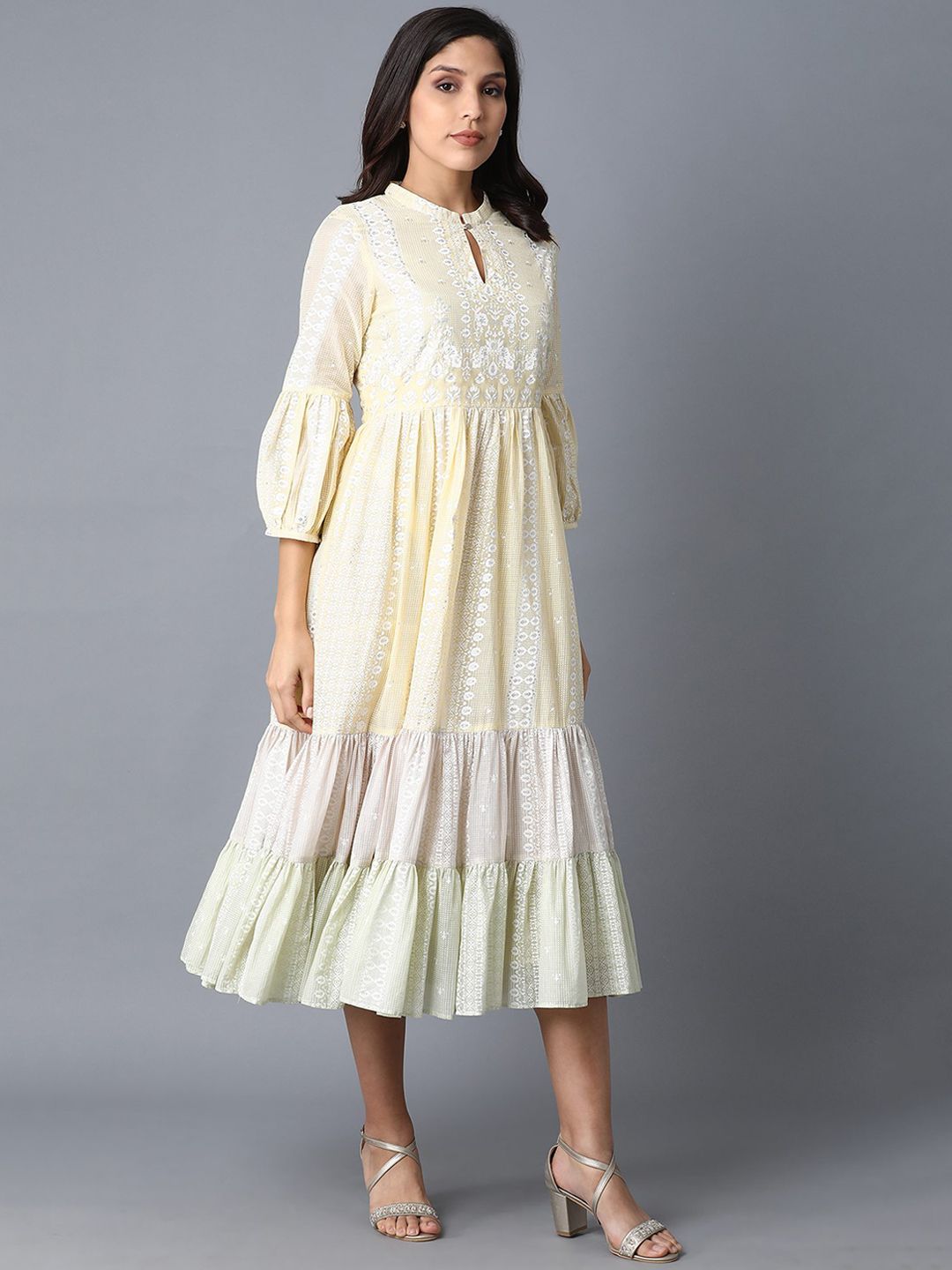 W Women Yellow Solid Empire Dress