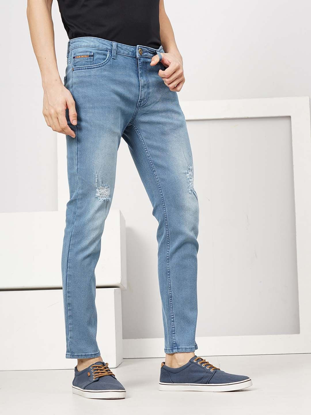 The Indian Garage Co Men Blue Slim Fit Low-Rise Low Distress Stretchable Jeans