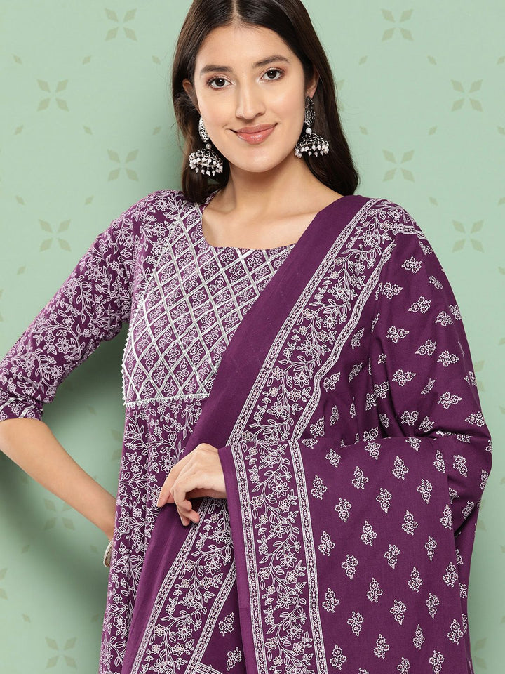 KALINI Women Ethnic Motifs Printed Empire Gotta Patti Kurta with Trousers & With Dupatta