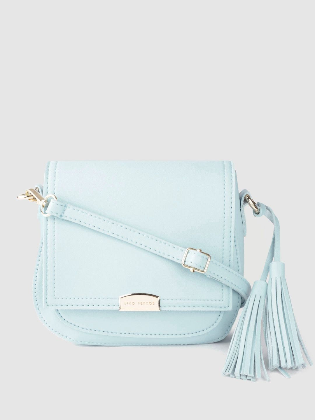 Lino Perros Women Blue Solid Sling Bag with Tasselled Detail