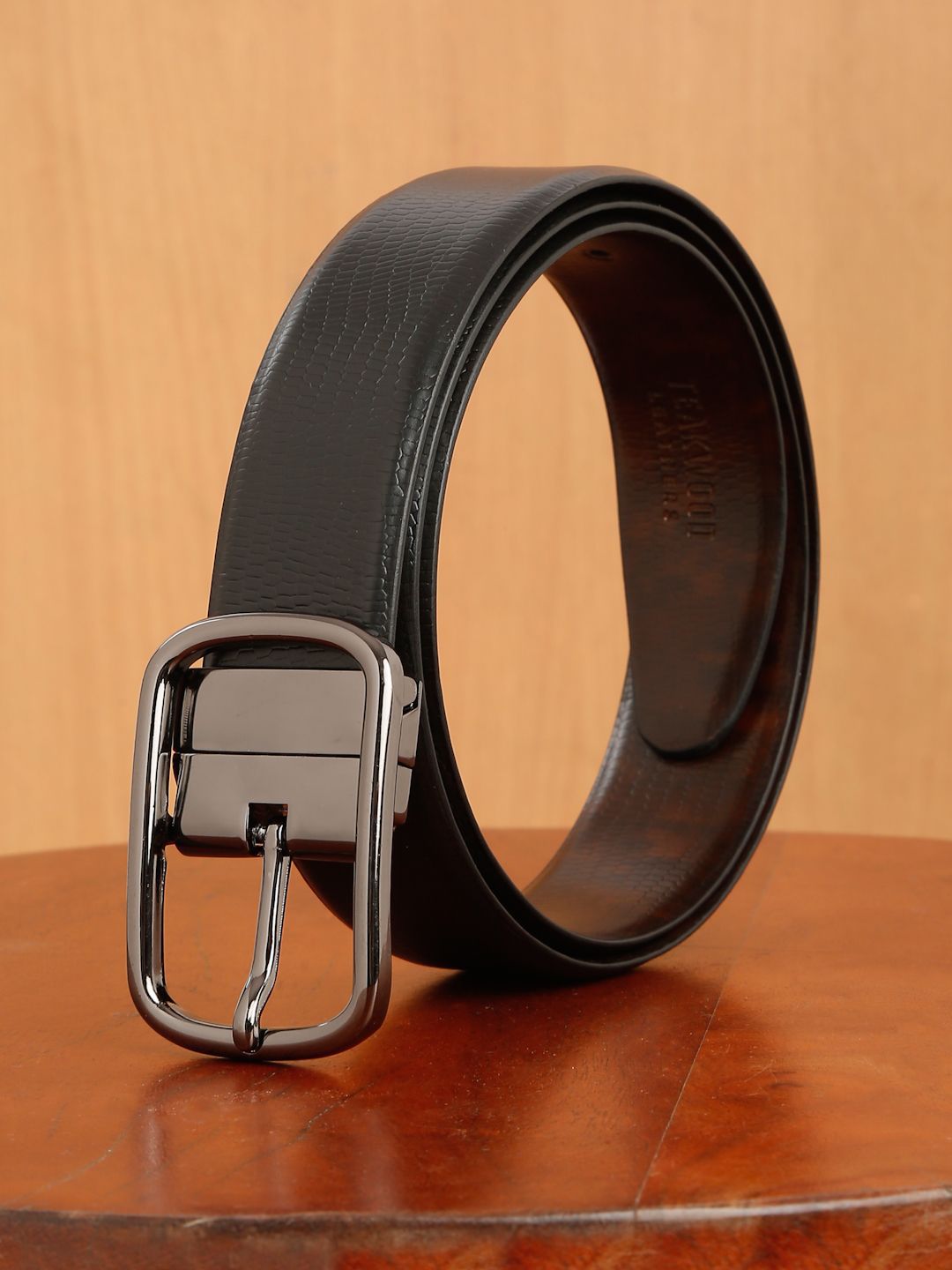 Teakwood Leathers Men Textured Leather Reversible Formal Belt