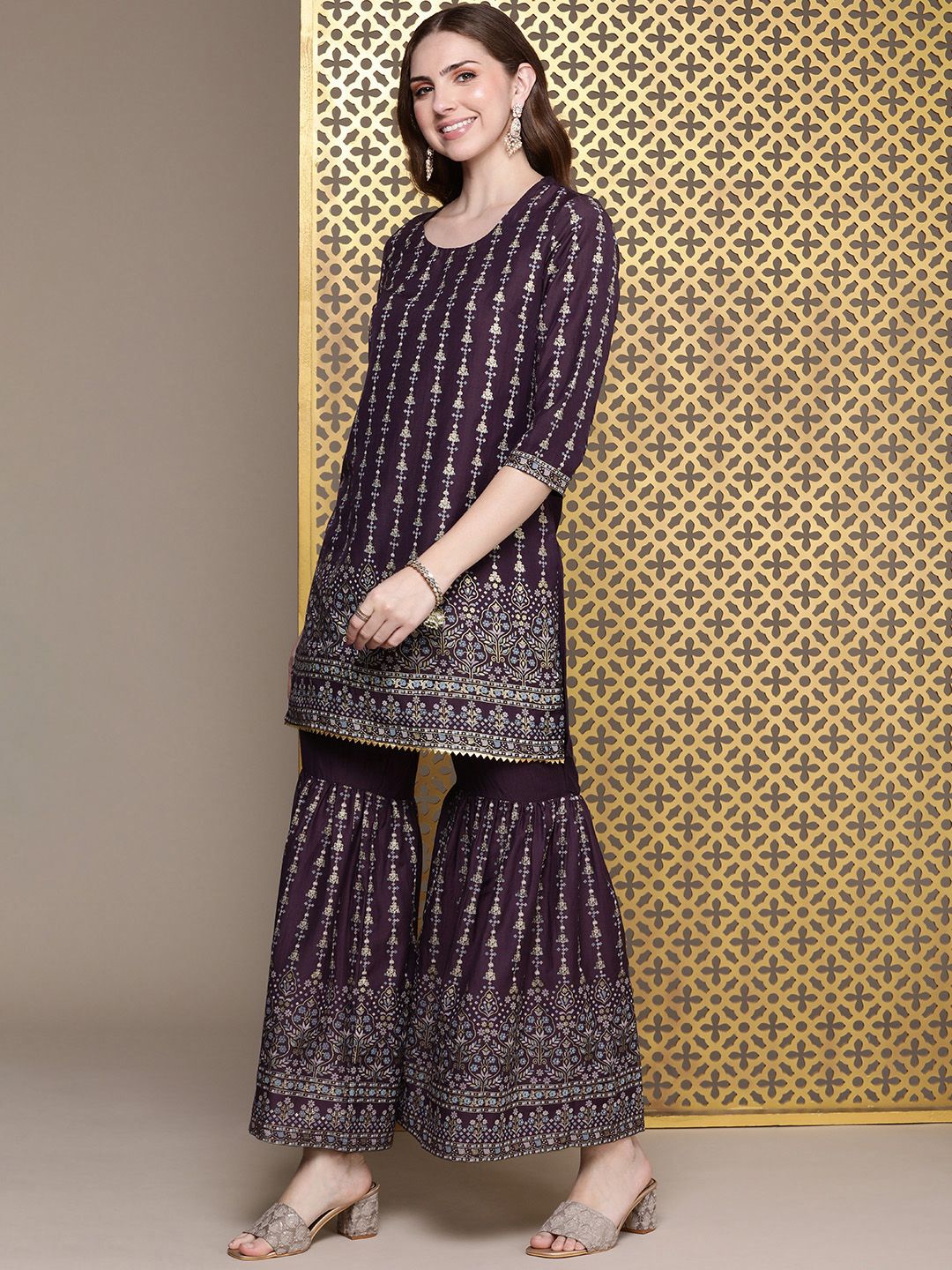 House of Pataudi Women Jashn Ethnic Motifs Printed Regular Kurti With Sharara