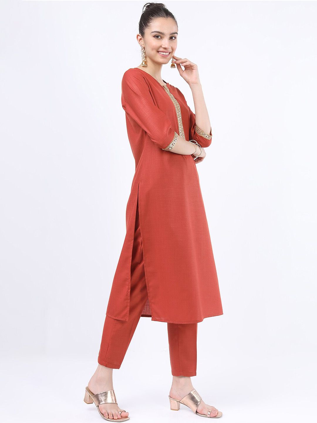 Vishudh Women Rust Gotta Patti Kurta with Trousers