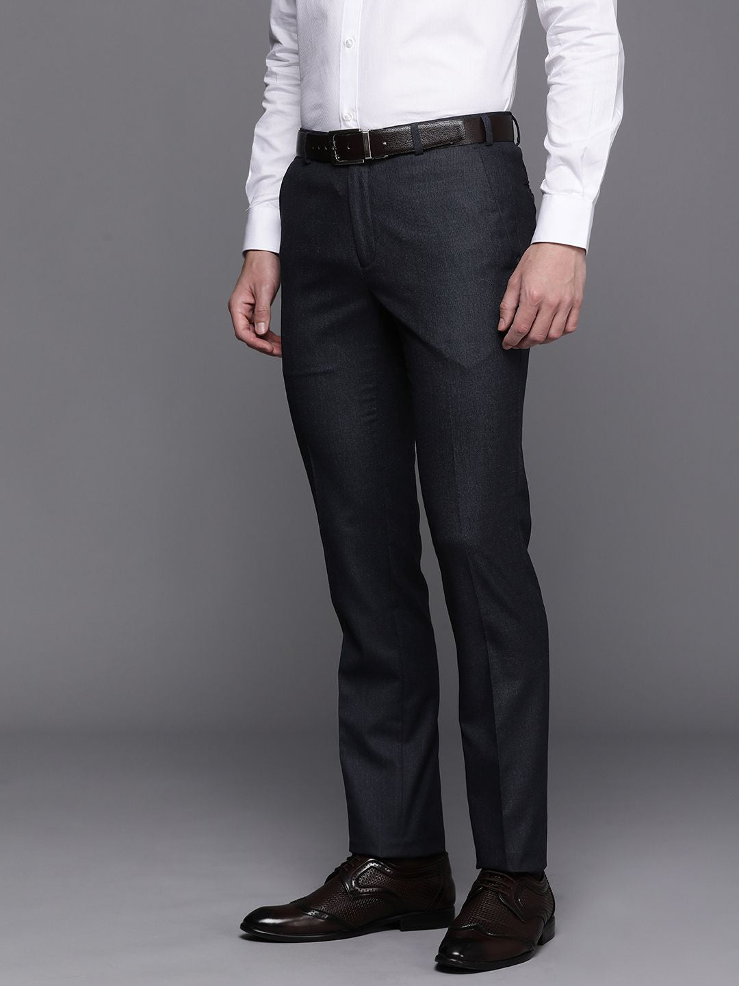 Raymond Men Solid Mid-Rise Slim Fit Formal Trousers