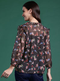 DressBerry Floral Print Ruffles Shirt Style Top