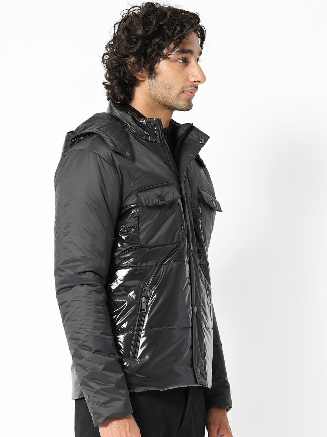RARE RABBIT Men Ragon Tailored Fit Camouflage Longline Puffer Jacket