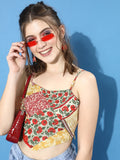 Berrylush Women Gorgeous Red Floral Cropped Top