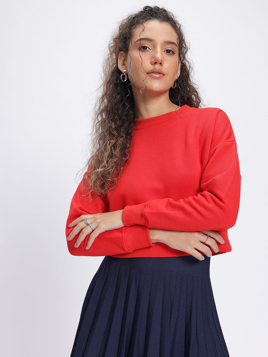 DressBerry Graphic Print Drop-Shoulder Crop Sweatshirt