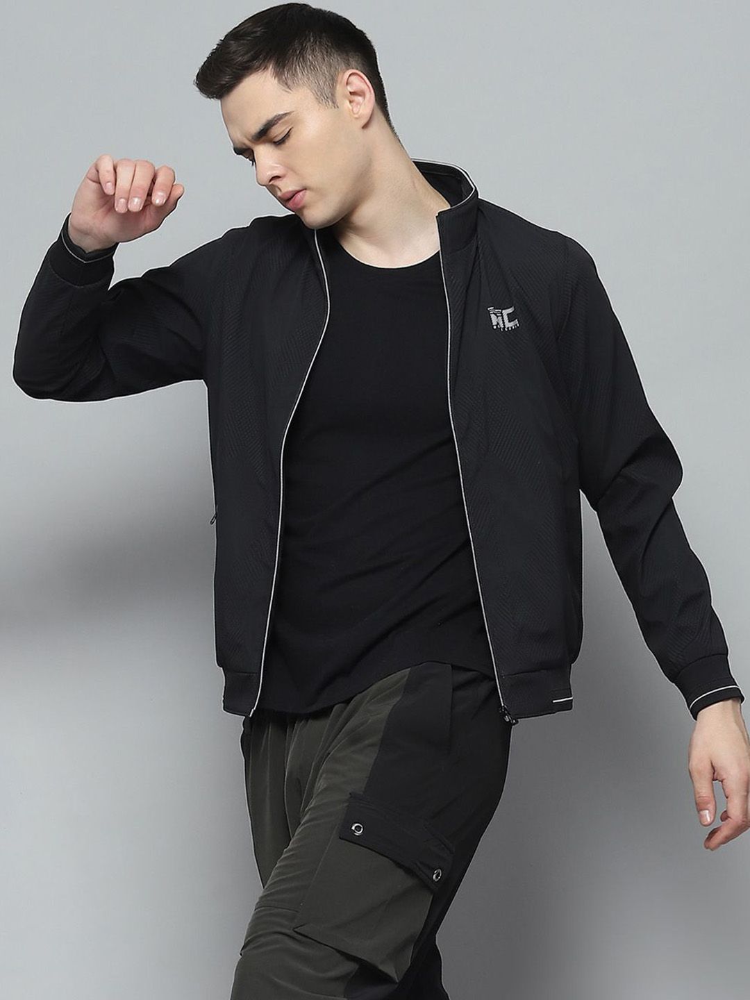 Monte Carlo Men Mock Collar Solid Casual Lightweight Bomber Jacket