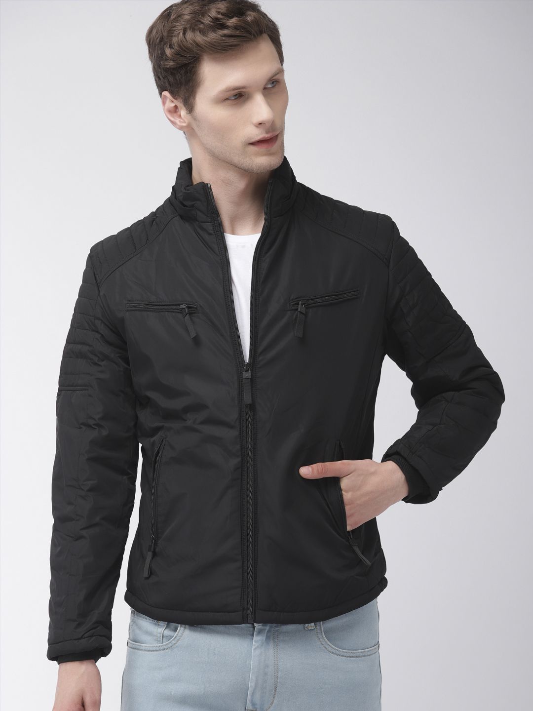 The Indian Garage Co Men Black Solid Padded Jacket