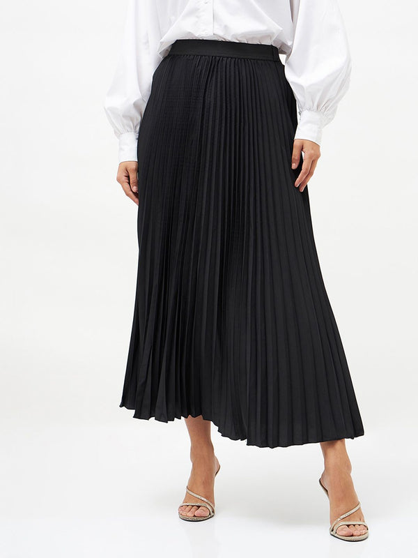 Sassafras akordion hitam berlipat maxi skirt