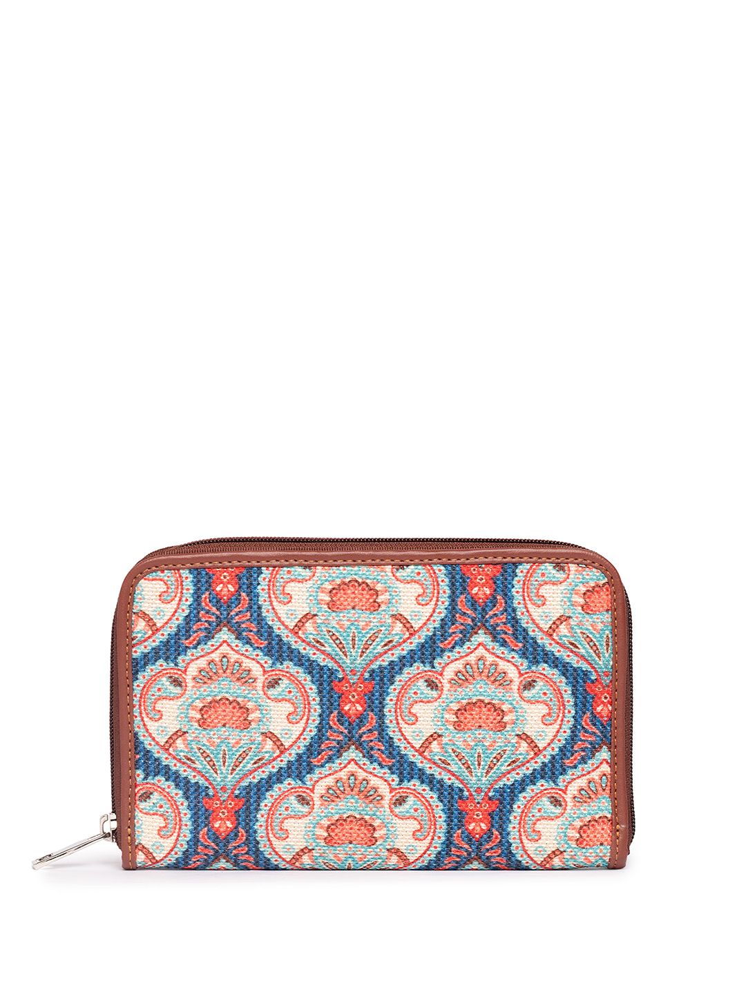ZOUK Women Kovil Classic Ethnic Motifs Printed Fabric Zip Around Wallet
