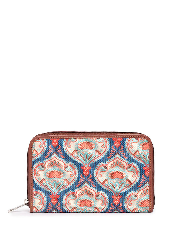ZOUK Women Kovil Classic Ethnic Motifs Printed Fabric Zip Around Wallet