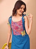 Kalini Women Rayon Patch Work Shouler Strep Summer Sleeveless Kurta