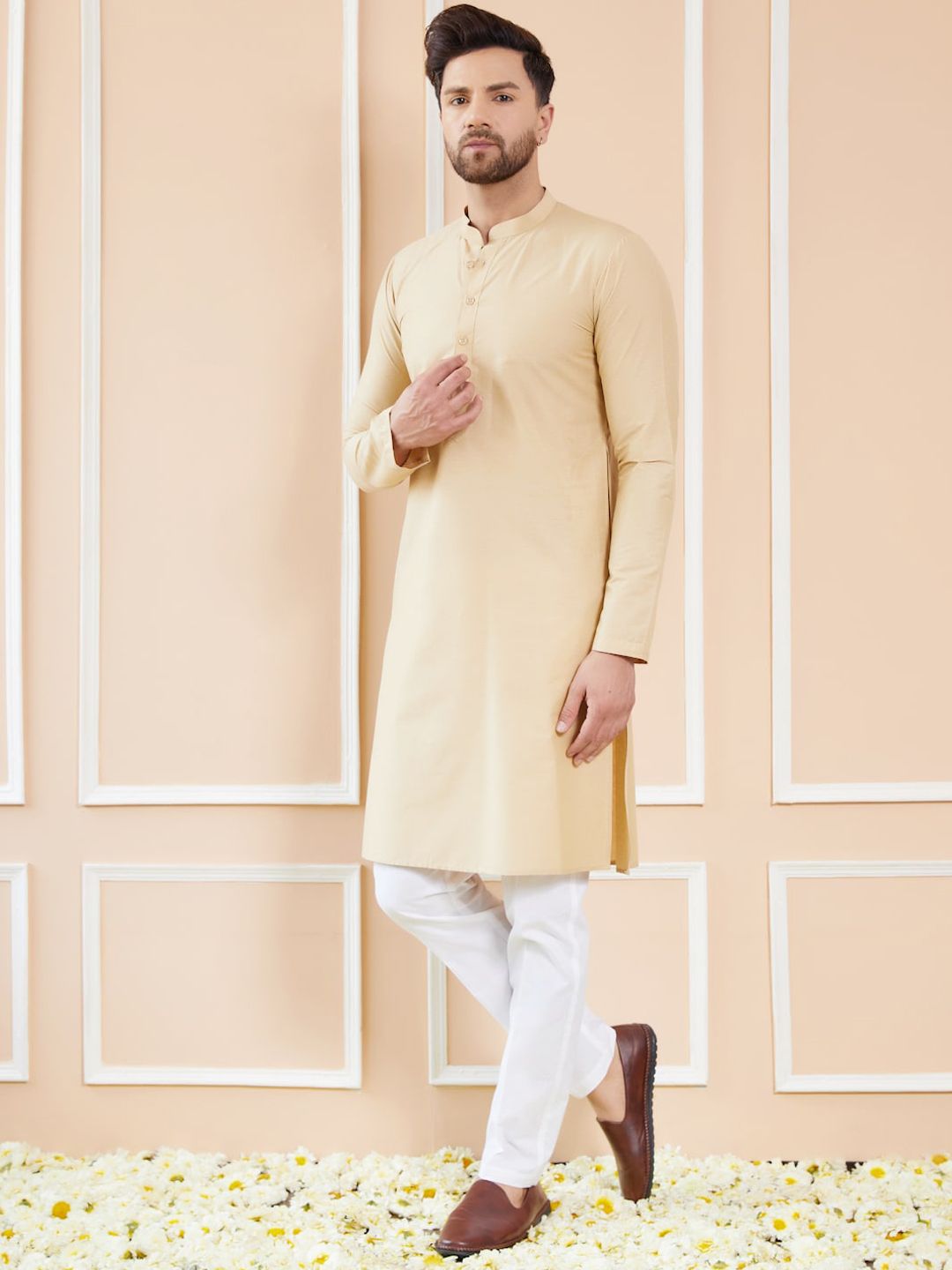 See Designs Mandarin Collar Pure Cotton Straight Kurta