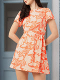 DressBerry feminine Charm Floral Fairy Tale Print Styled Back A-Line Mini Dress