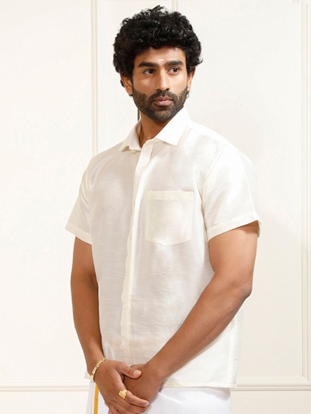 VASTRAMAY Premium Spread Collar Silk Shirt