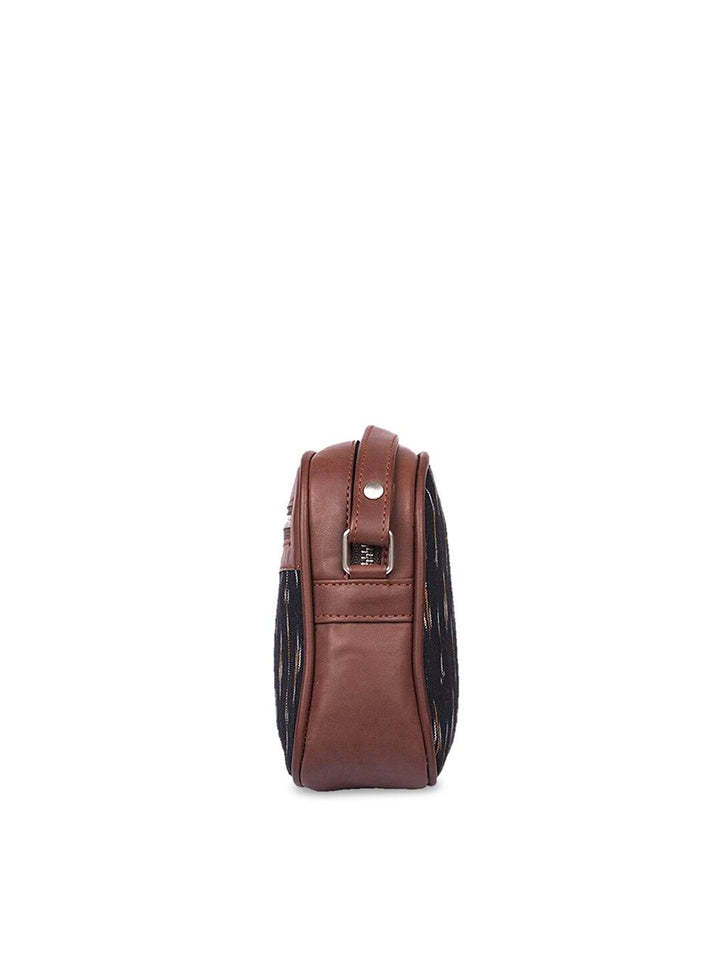 ZOUK Black & Orange Ikkat Woven Design Handcrafted Vegan Leather Sustainable Sling Bag