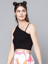 SASSAFRAS Black Solid Strappy Crop Top