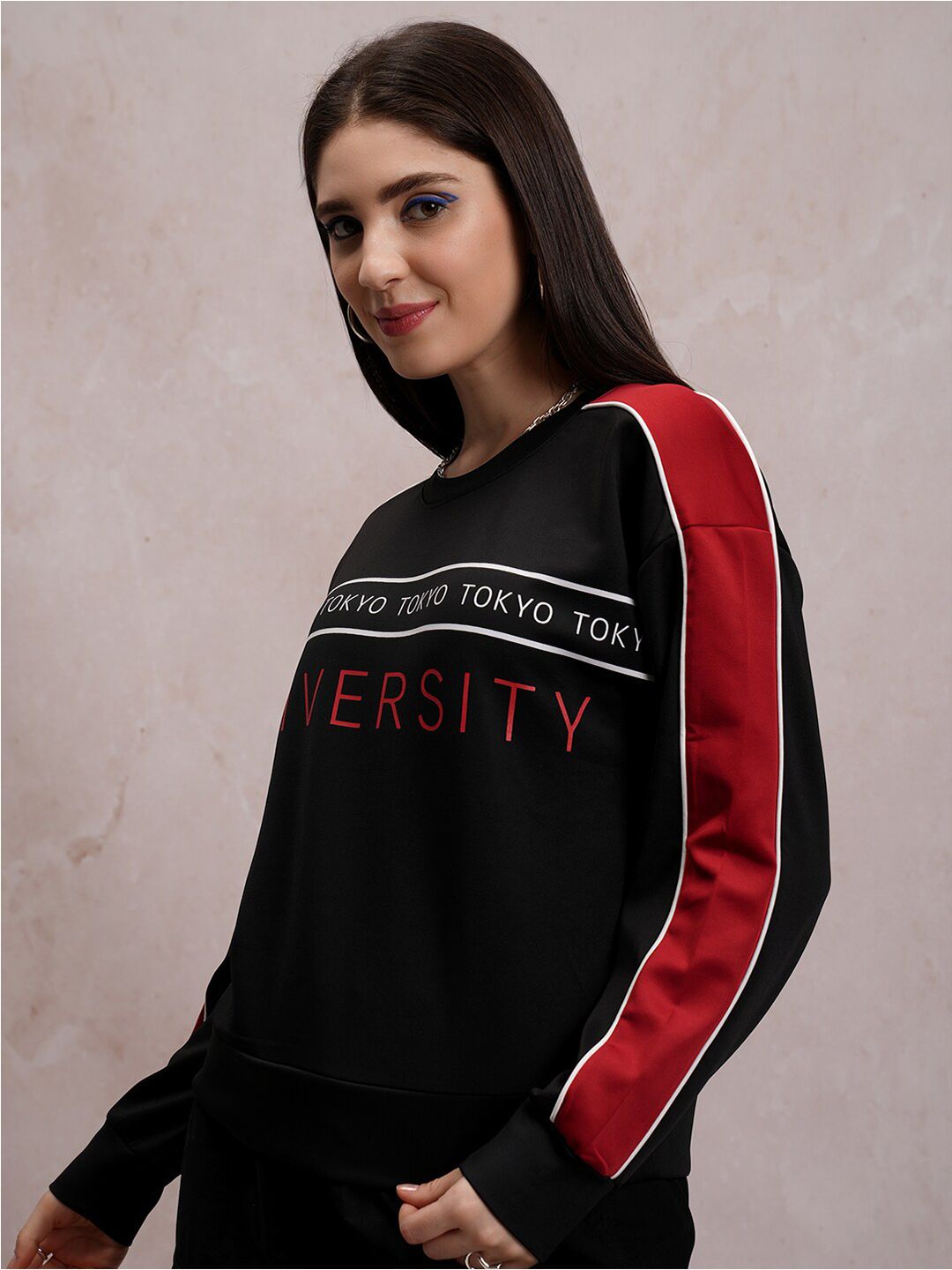 Tokyo Talkies Black Printed Pullover Sweatshirt