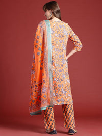Anouk Floral Printed Pure Cotton Kurta With Trousers & Dupatta
