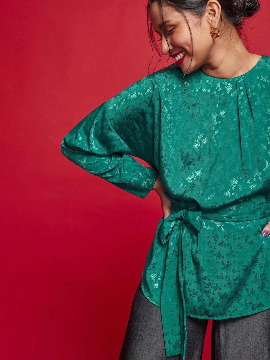 The Label Life Self Design Tie-Ups long Top – Myntra International