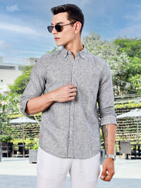 Thomas Scott Men Premium Fit Button-Down Collar Pinstripes Striped Linen Casual Shirt