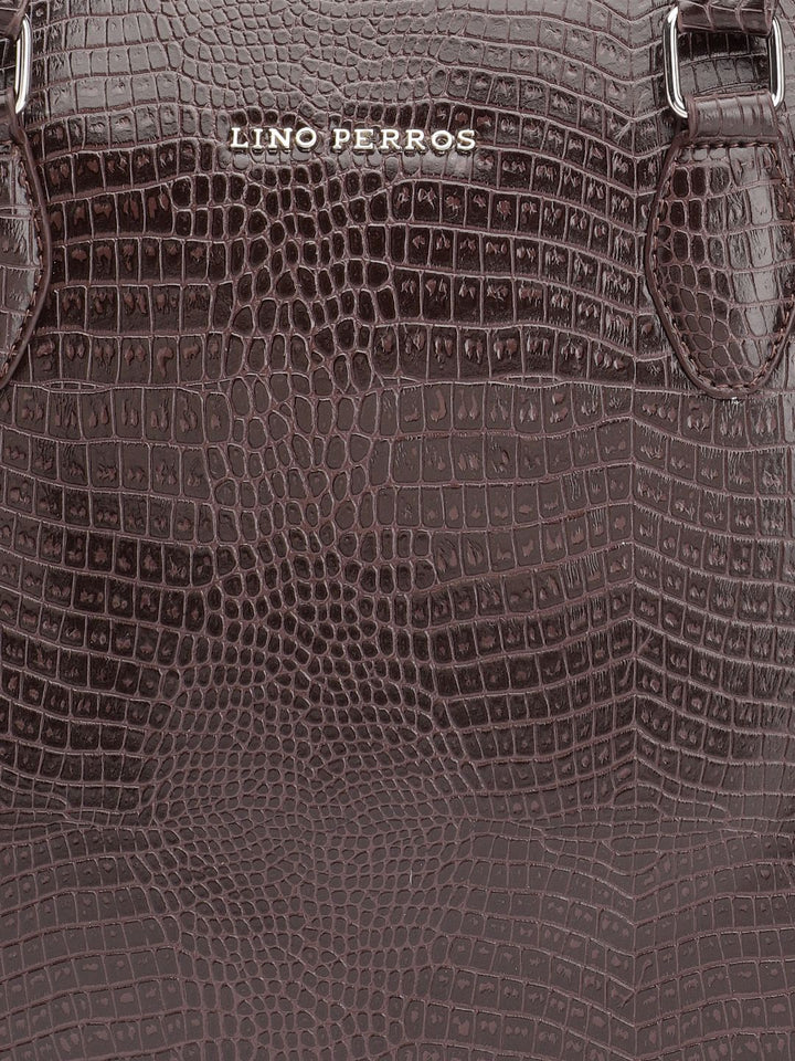 Lino Perros Women Croc Textured Structured Laptop Shoulder Bag