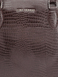Lino Perros Women Croc Textured Structured Laptop Shoulder Bag