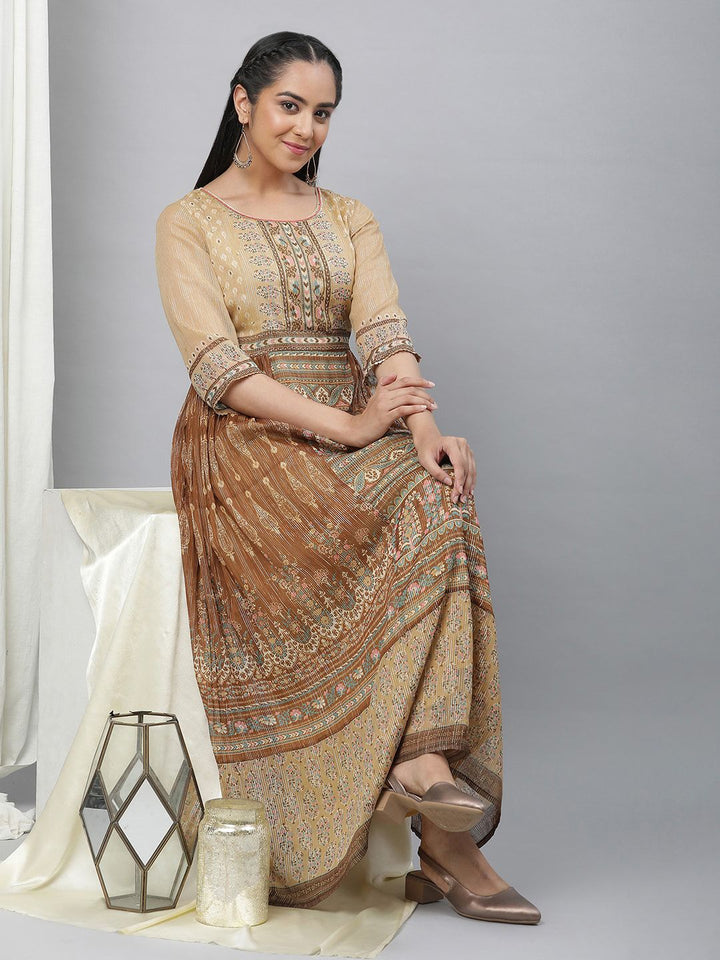 AURELIA Ethnic Motifs Printed Gathered Detail Georgette Maxi Dress