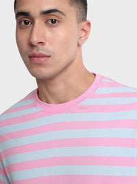 Bewakoof Men Pink & White Striped Oversized T-shirt