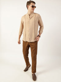 Thomas Scott Men Premium Mandarin Collar Textured Solid Slim Fit Casual Shirt