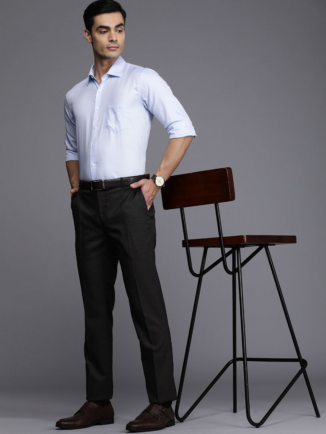 Raymond Men Black Checked Slim Fit Formal Trousers