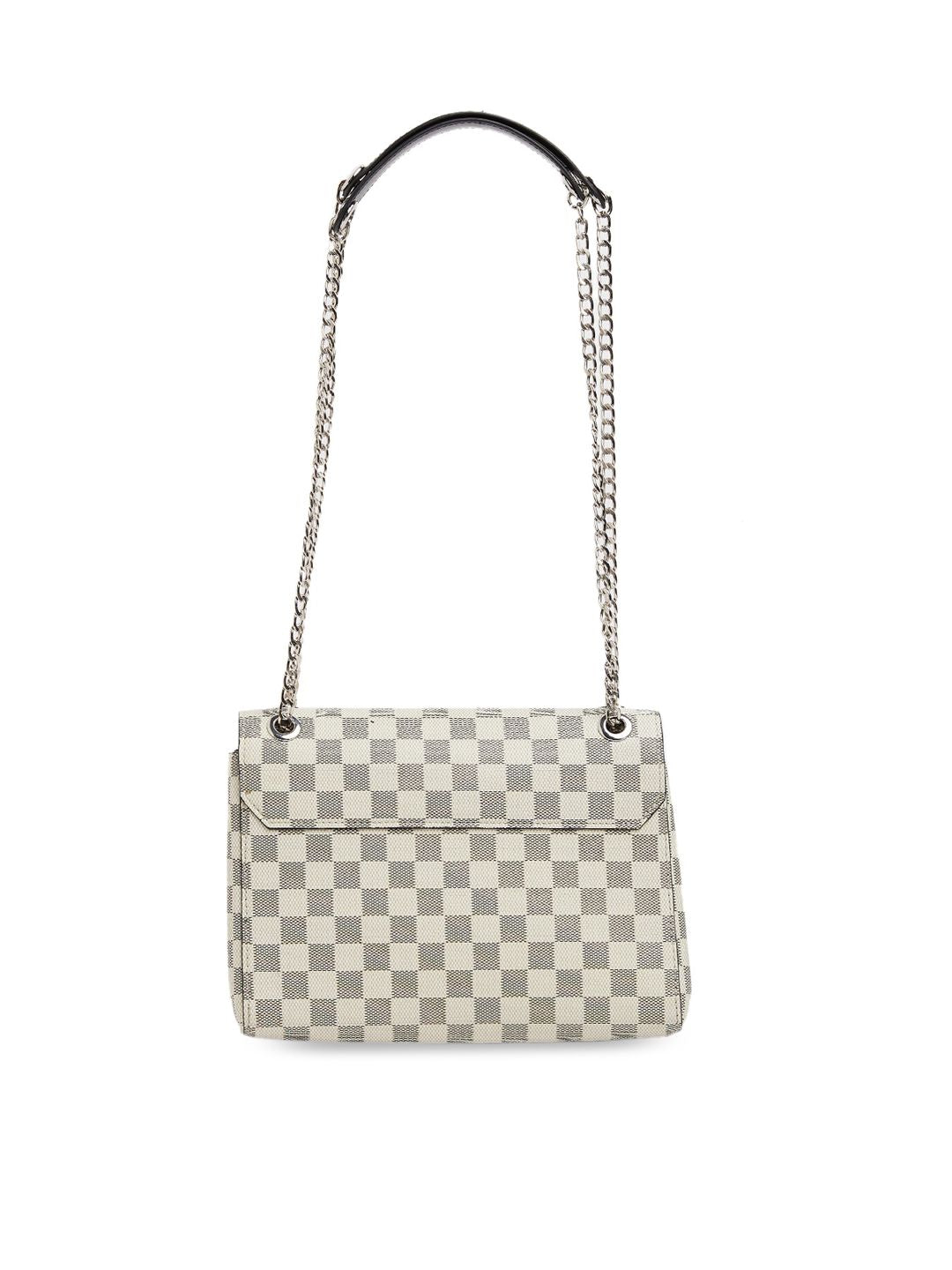 Berrylush Off White Checked Structured Sling Bag