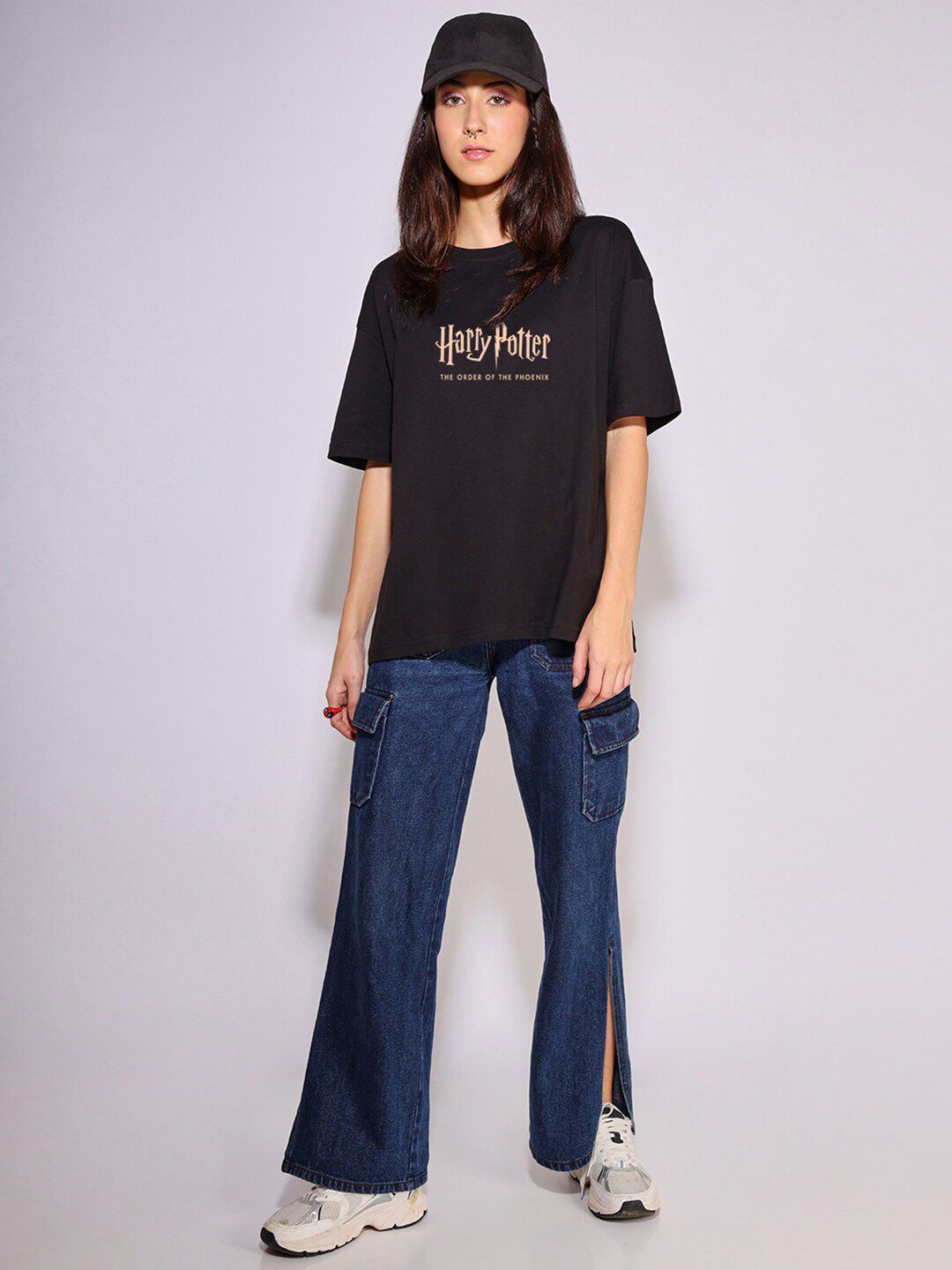 Bewakoof X Harry Potter Typography Printed Pure Cotton Oversized T-shirt