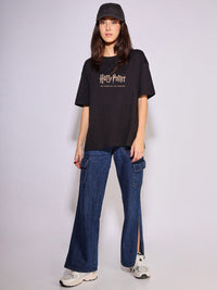 Bewakoof X Harry Potter Typography Printed Pure Cotton Oversized T-shirt