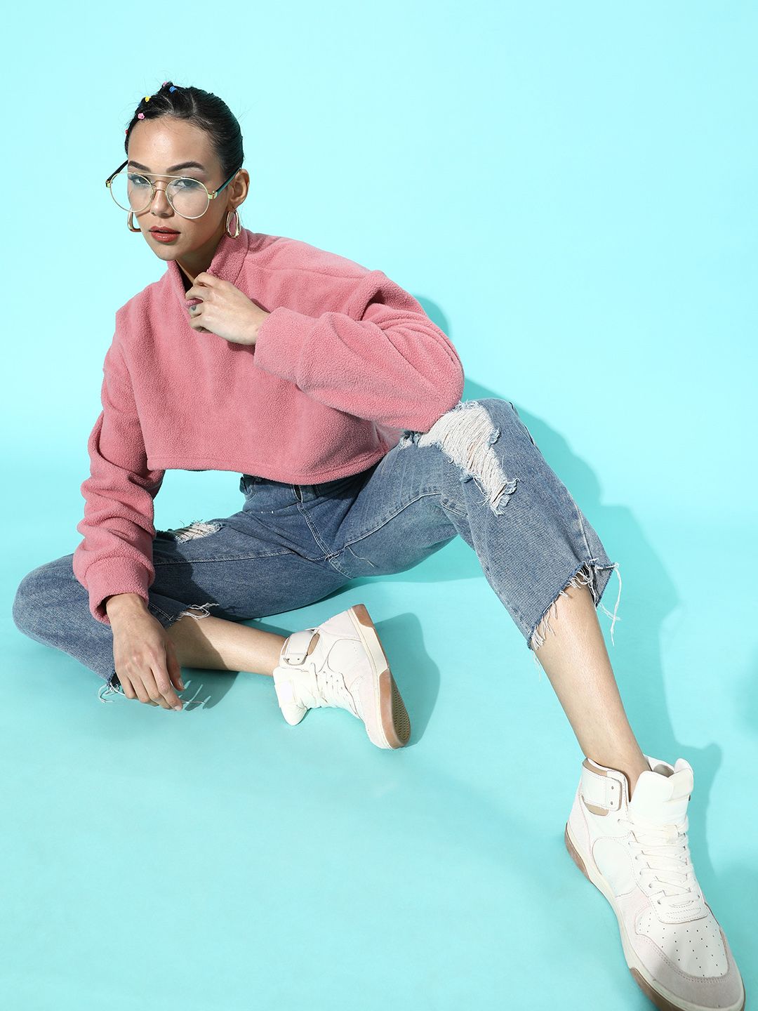 STREET 9 Women Pretty Pink Solid Cropped Top